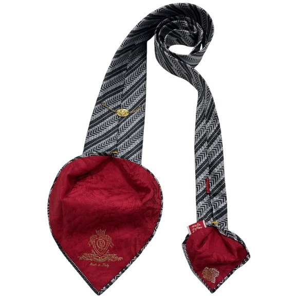 ERVÉ JACQUES Black/Silver Striped Geometric Silk LUXURY Tie ITALY - Picture 6 of 7